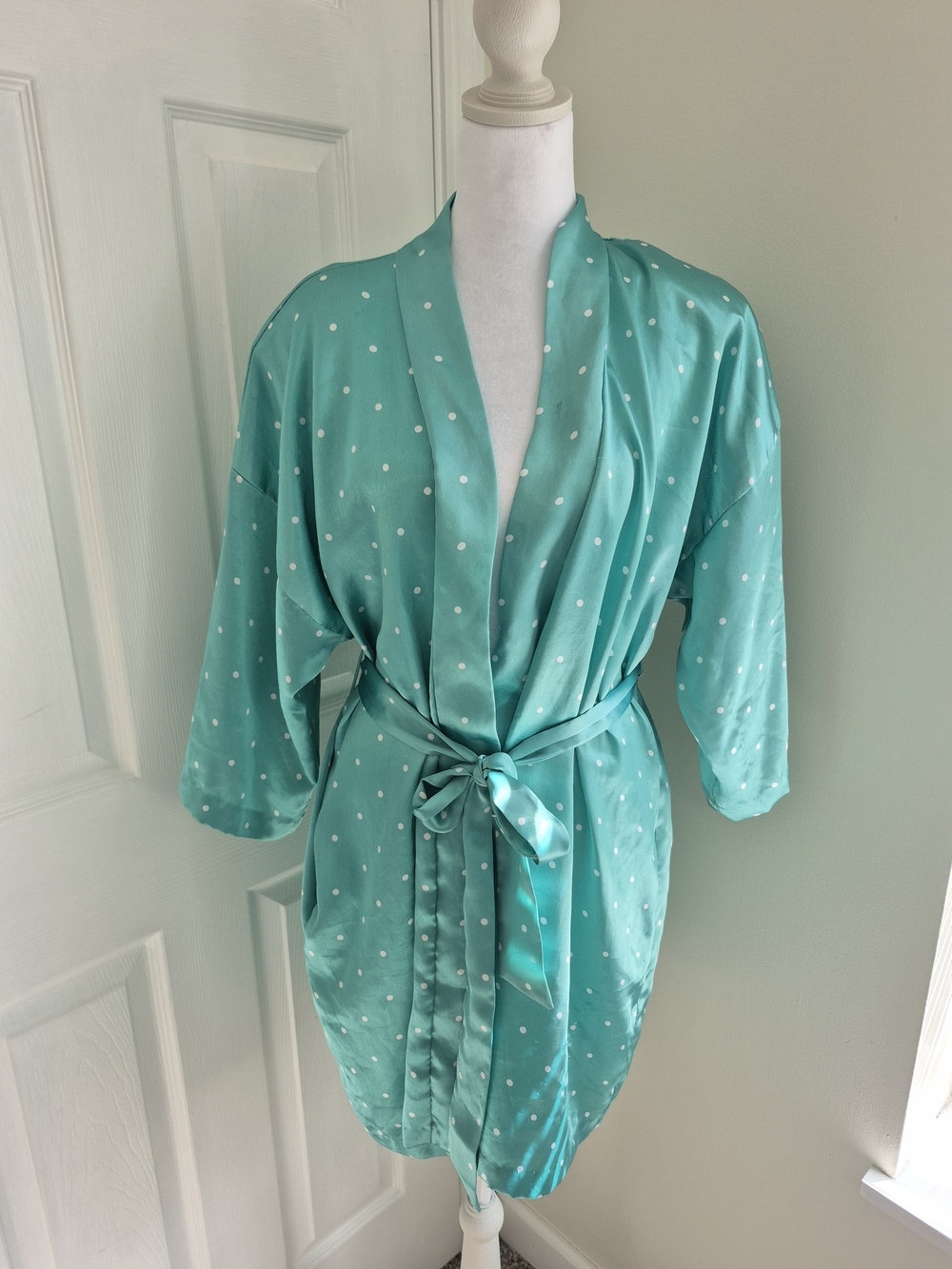 Satin Polka Dot Robe - Aqua